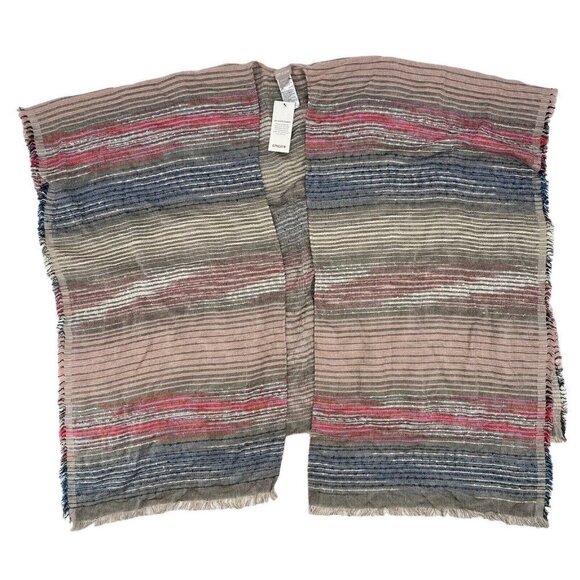 Chicos OS Striped Viscose Knit Metallic Poncho Shawl Fringe NWT - Picture 1 of 8